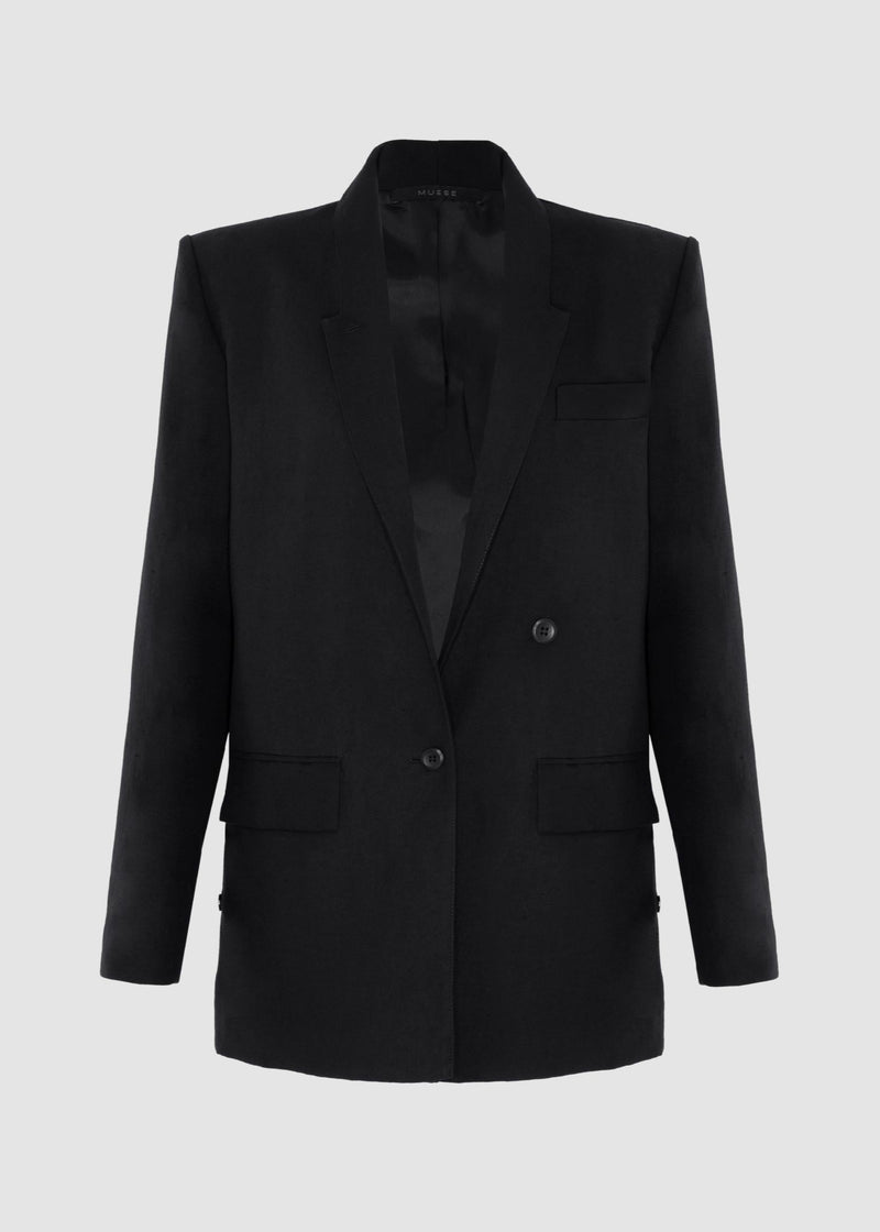 Blazer Adam preto em linho e algodão