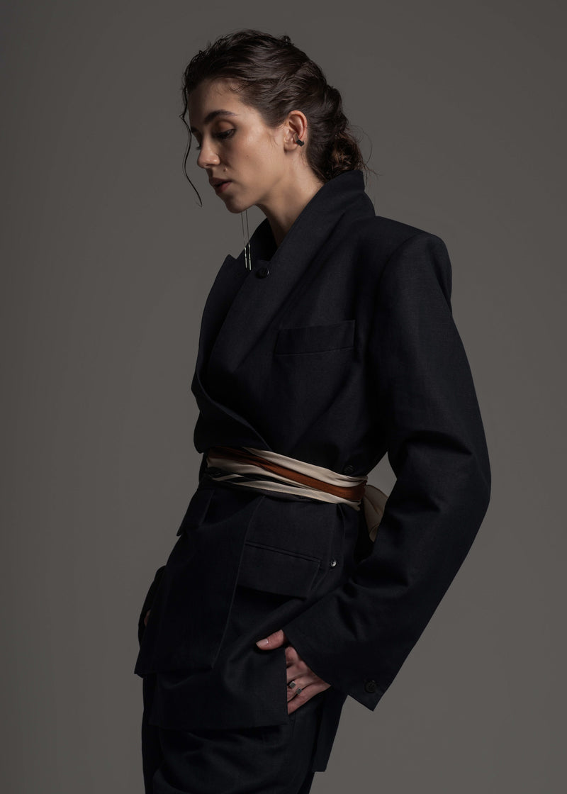 Blazer Adam preto em linho e algodão