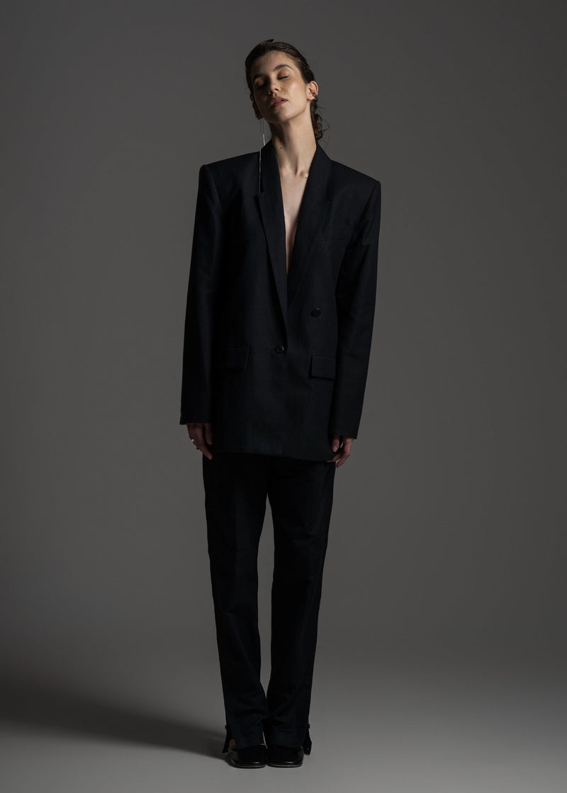 Blazer Adam preto em linho e algodão