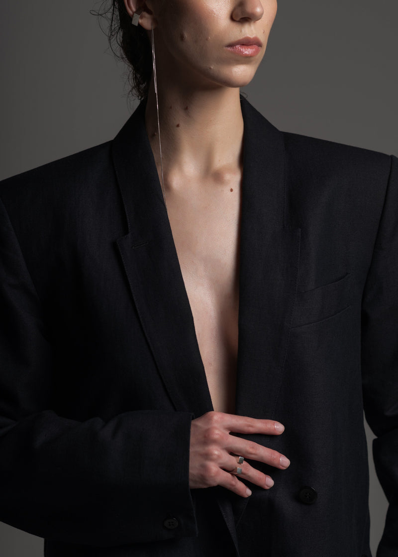 Blazer Adam preto em linho e algodão