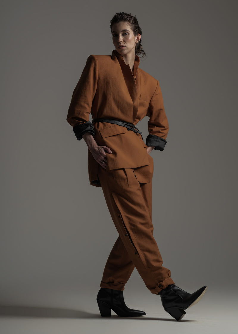 Calça Adam bronze em linho e algodão