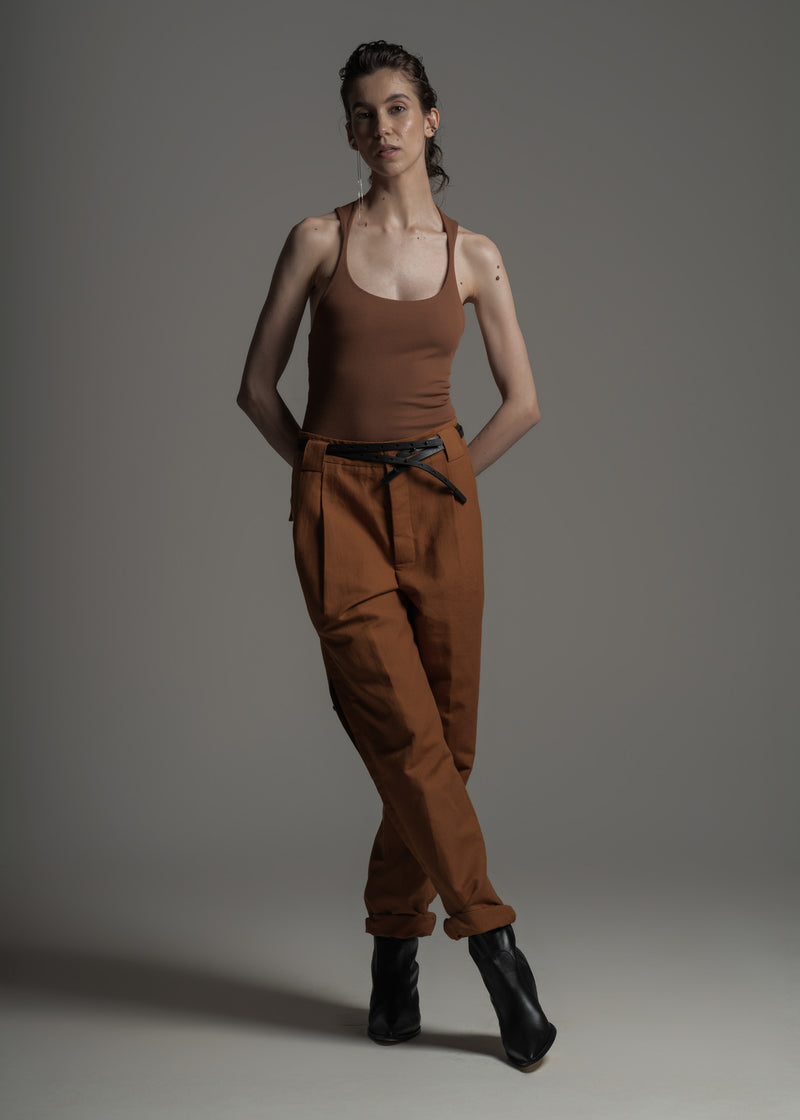 Calça Adam bronze em linho e algodão