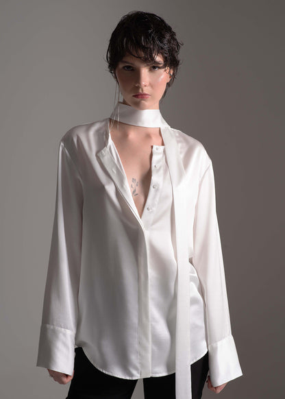 Camisa Cravate branca em viscose e seda