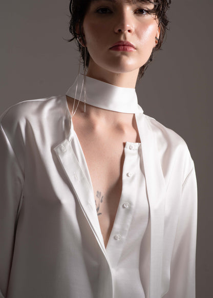 Camisa Cravate branca em viscose e seda
