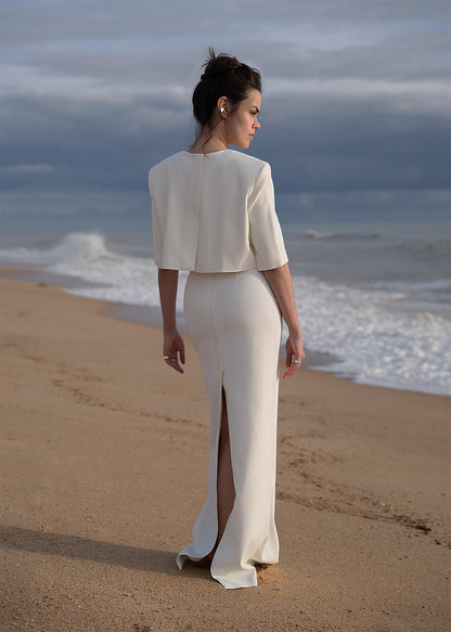 Saia New Tux off-white em acetato e viscose