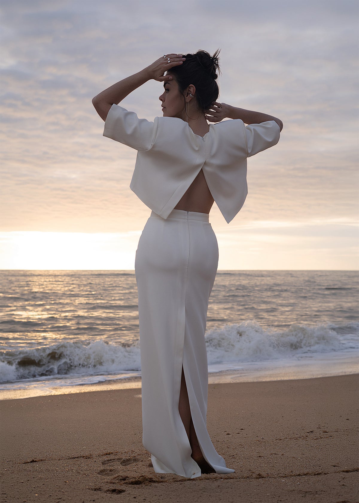 Saia New Tux off-white em acetato e viscose
