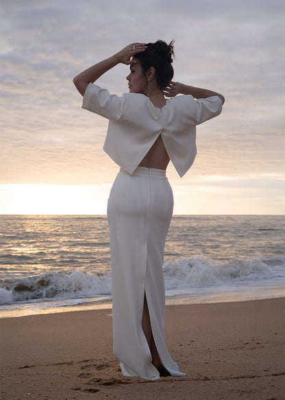 Saia New Tux off-white em acetato e viscose
