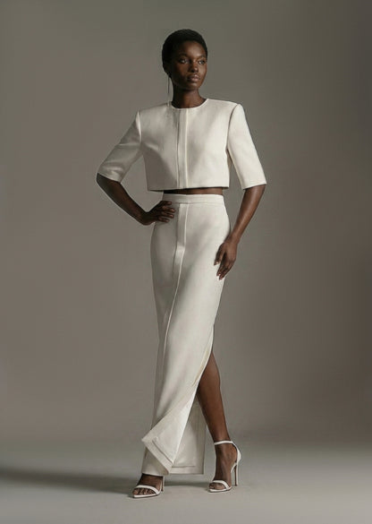 Saia New Tux off-white em acetato e viscose