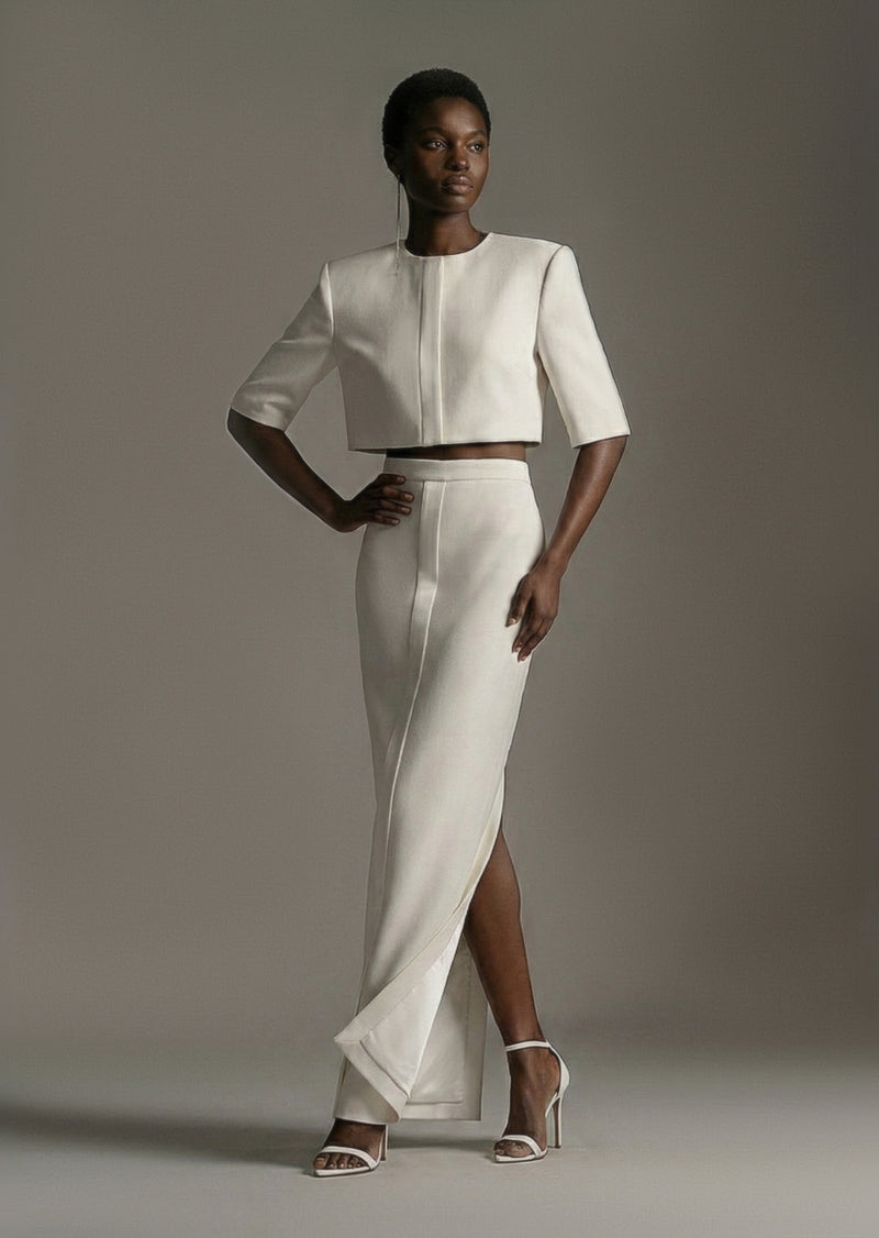 Saia New Tux off-white em acetato e viscose