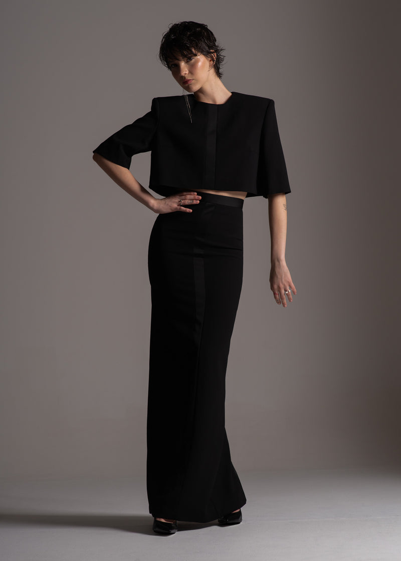 Saia New Tux preta em acetato e viscose