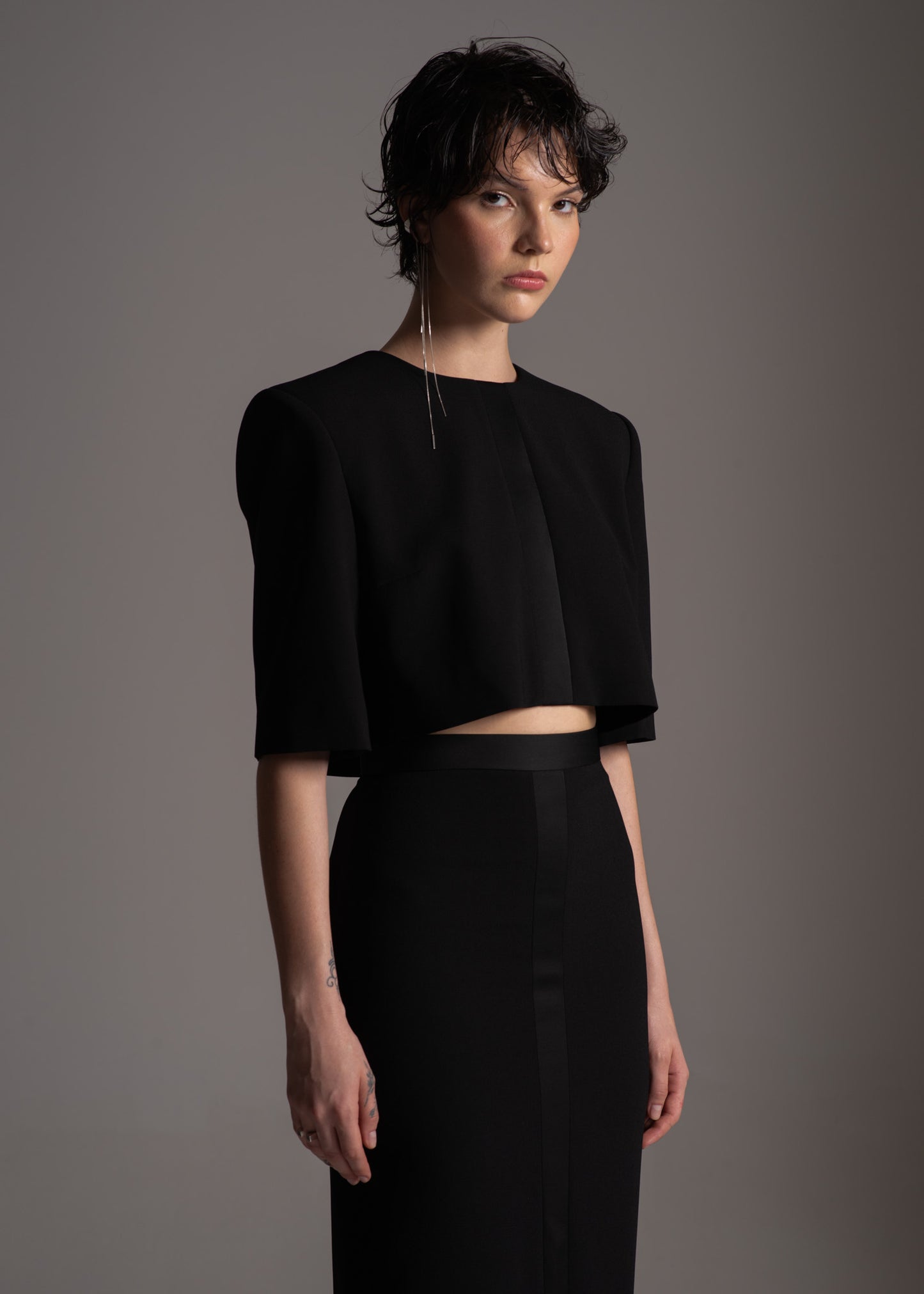 New Tux Top black in acetate and viscose