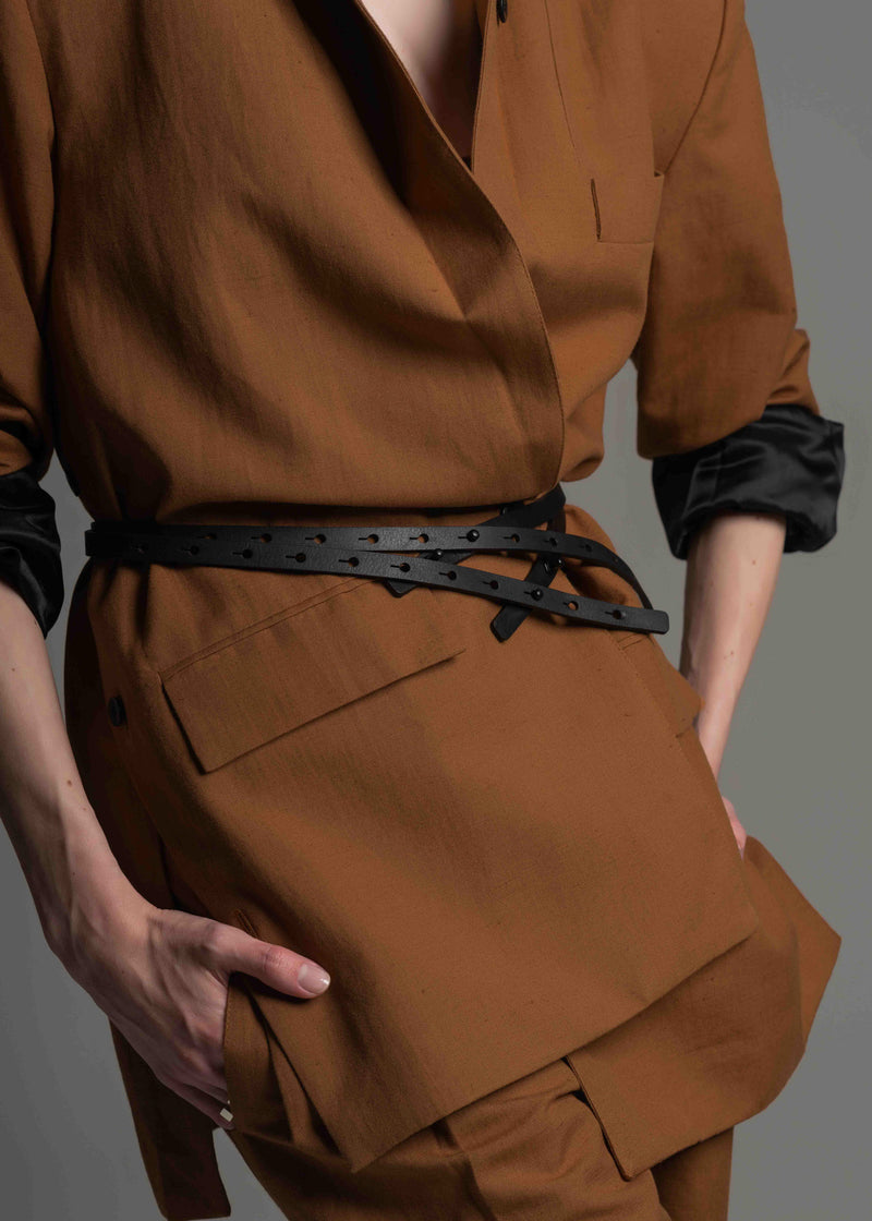 Cinto Double Slim preto em couro